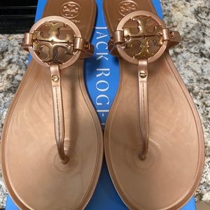 Tory Burch jelly mini miller sandals rose gold